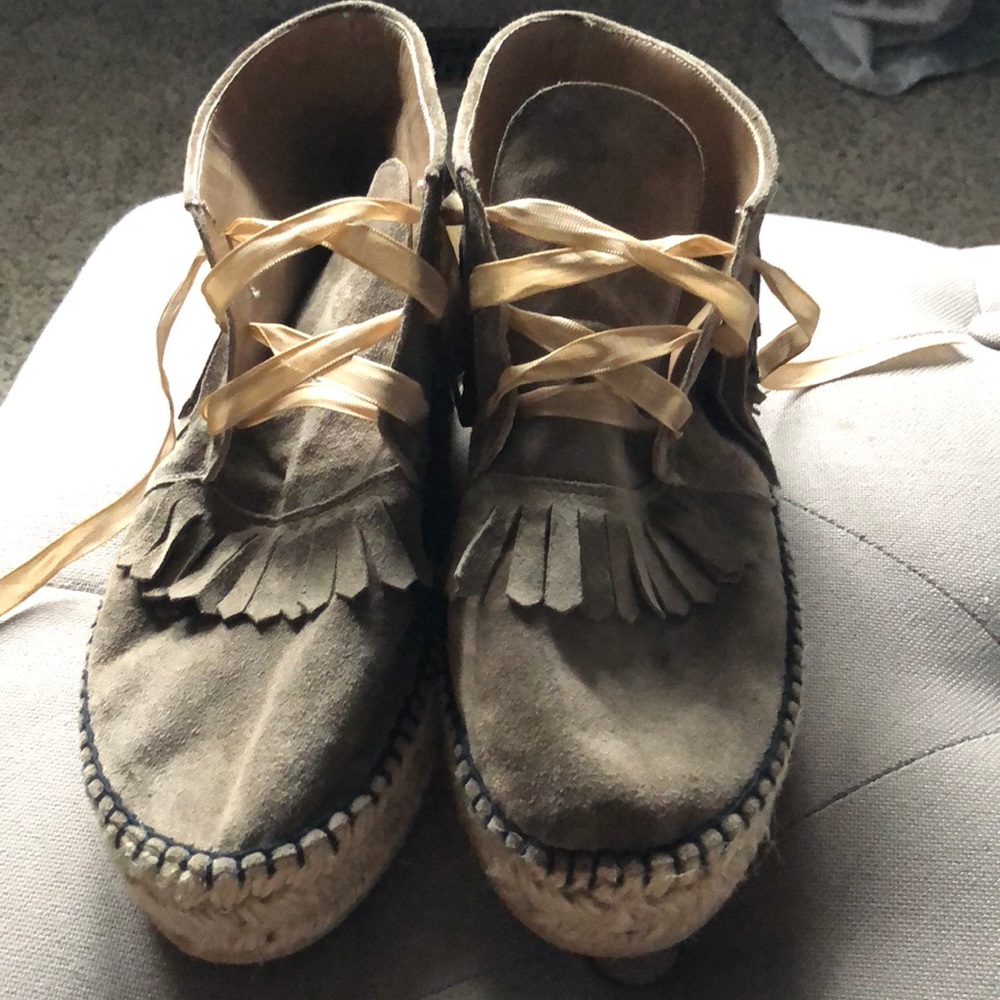 Anthropologie Suede espadrille bootie with fringe